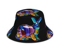 WHJSHOP Chapeau cloche réfléchissant en verre coloré avec image de lapin - Respirant - Pour homme et femme - Pour voyage, camping - Noir