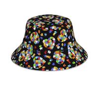 WHJSHOP Chapeau cloche réfléchissant pour la sensibilisation à l'autisme - Pièces de puzzle - Cœur imprimé - Pour homme et femme - Pour voyage, camping, randonnée - Noir