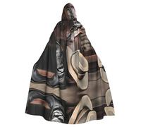 WHJSHOP Chapeau de cowboy noir bottes western imprimé Halloween cape à capuche pour adulte sans fermeture éclair, confortable et durable pour les jeux de rôle