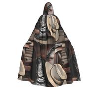 WHJSHOP Chapeau de cowboy noir bottes western imprimé Halloween cape à capuche pour adulte sans fermeture éclair, confortable et durable pour les jeux de rôle