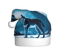 WHJSHOP Chapeau de Noël en peluche avec motif loup sur une montagne enneigée pour homme et femme, chapeau de fête pour adulte Nouvel An