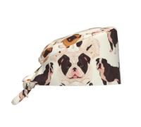 WHJSHOP Chapeau de travail respirant avec motif bouledogues anglais pour chef, soins infirmiers, spa, soins du visage, fitness noir