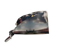 WHJSHOP Chapeau de travail respirant avec motif train à vapeur pour chef, infirmière, spa, soins du visage, fitness Noir