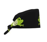 WHJSHOP Chapeau de travail respirant grenouille dans le monde à pois imprimé pour chef, infirmière, spa, soins du visage, fitness noir
