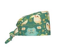 WHJSHOP Chapeau de travail respirant mignon petit oiseau imprimé pour chef, infirmière, spa, soins du visage, fitness noir