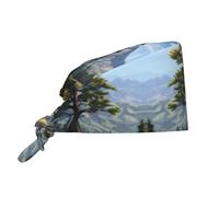 WHJSHOP Chapeau de travail respirant motif cerf montagne pin arbre nature sauvage pour chef, soins infirmiers, spa, soins du visage, fitness noir