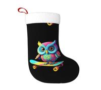 WHJSHOP Chaussettes de Noël décoratives colorées avec motif hibou sur planche à roulettes pour décoration d'Halloween, Noël et Nouvel An