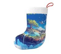 Whjshop Chaussettes de Noël imprimées des deux côtés avec motif îles flottantes pour décoration d'intérieur de grande capacité