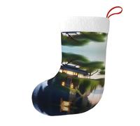 Whjshop Chaussettes de Noël imprimées double face motif île flottante sur l'eau pour décoration d'intérieur de fête de vacances de grande capacité
