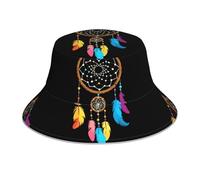 WHJSHOP Coloré Plume Attrape-Rêves Imprimé Réfléchissant Bob Chapeau Homme Femme Casual Extérieur Noir