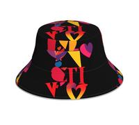 WHJSHOP Colorful Love Confession Printed Reflective Bucket Hat Hommes et Femmes Casual Outdoor Noir