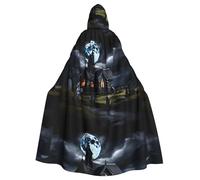 WHJSHOP Cottage In The Cemetery Picture Halloween Cape à capuche pour adulte Vêtements pour homme et femme Manteau pour jeu de rôle