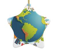 WHJSHOP de Noël en céramique en forme d'étoile Voyage autour du monde avec motif de rêve pour décorations de vacances dans les centres commerciaux, supermarchés et maisons