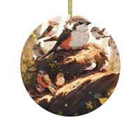 WHJSHOP Décoration de Noël circulaire en céramique Motif hirondelle dans la jungle 7,4 cm