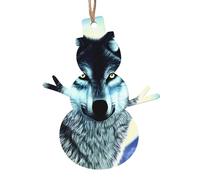 WHJSHOP Décoration de Noël en bois en forme de bonhomme de neige - 1 pièce - Loup sous la lune - Impressions à accrocher sur les arbres de Noël