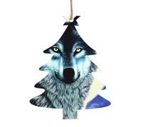 WHJSHOP Décorations de Noël en bois en forme de sapin de Noël - 1 pièce - Loup sous la lune - Impressions à suspendre