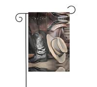 WHJSHOP Drapeau de jardin avec chapeau de cowboy noir motif bottes occidentales 30,5 x 45,7 cm pour décoration de cour avec une largeur de poteau de 3 cm (drapeau uniquement, mât non inclus)