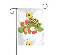 WHJSHOP Drapeau de jardin avec motif abeille sur une fleur de fraise - 30,5 x 45,7 cm - Pour décoration de cour - Largeur de poteau de 3 cm (drapeau uniquement, mât non inclus)