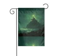 WHJSHOP Drapeau de jardin avec motif château vert clair 30,5 x 45,7 cm pour décoration de cour avec une largeur de poteau de 3 cm (drapeau uniquement, mât non inclus)