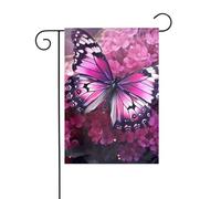 WHJSHOP Drapeau de jardin avec motif fleur rose et papillon violet 30,5 x 45,7 cm pour décoration de cour avec une largeur de poteau de 3 cm (drapeau uniquement, mât non inclus)