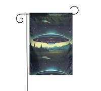WHJSHOP Drapeau de jardin avec motif OVNI la nuit - 30,5 x 45,7 cm - Pour décoration de cour - Largeur de poteau de 3 cm (drapeau uniquement, mât non inclus)