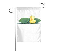WHJSHOP Drapeau de jardin avec motif petit canard jaune nageant avec chapeau 30,5 x 45,7 cm pour décoration de cour avec une largeur de poteau de 3 cm (drapeau uniquement, mât non inclus)