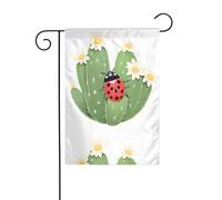 WHJSHOP Drapeau de jardin coccinelle sur fleur de cactus 30,5 x 45,7 cm pour décoration de cour avec une largeur de poteau de 3 cm (drapeau uniquement, mât non inclus)