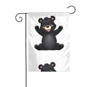 WHJSHOP Drapeau de jardin Happy Little Black Bear 30,5 x 45,7 cm pour décoration de cour avec une largeur de poteau de 3 cm (drapeau uniquement, mât non inclus)