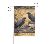 WHJSHOP Drapeau de jardin imprimé corbeau sur le crâne 30,5 x 45,7 cm pour décoration de cour avec une largeur de poteau de 3 cm (drapeau uniquement, mât non inclus)