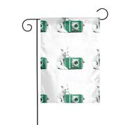 WHJSHOP Drapeau de jardin imprimé renard blanc à côté d'un appareil photo vert, 30,5 x 45,7 cm pour décoration de cour avec une largeur de poteau de 3 cm (drapeau uniquement, mât non inclus)