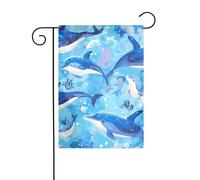 WHJSHOP Drapeau de jardin motif dauphin qui vous regarde, 30,5 x 45,7 cm pour décoration de cour avec une largeur de poteau de 3 cm (drapeau uniquement, mât non inclus)