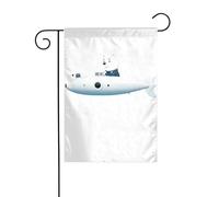 WHJSHOP Drapeau de jardin motif ours blanc dans un sous-marin 30,5 x 45,7 cm pour décoration de cour avec une largeur de poteau de 3 cm (drapeau uniquement, mât non inclus)