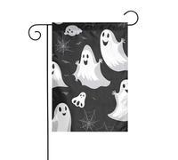 WHJSHOP Drapeau de jardin noir et fantôme d'Halloween 30,5 x 45,7 cm pour décoration de cour avec une largeur de poteau de 3 cm (drapeau uniquement, mât non inclus)