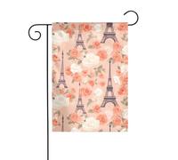WHJSHOP Drapeau de jardin représentant une tour Eiffel de Paris avec des fleurs, décoration de cour, 30,5 x 45,7 cm, épais et durable
