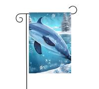WHJSHOP Drapeau de jardin Winter the Dolphin 30,5 x 45,7 cm pour décoration de cour avec une largeur de poteau de 3 cm (drapeau uniquement, mât non inclus)