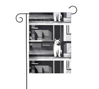 WHJSHOP Drapeaux de jardin à motif chats en attente de 30,5 x 45,7 cm pour décoration de cour avec une largeur de poteau de 3 cm (drapeau uniquement, mât non inclus)
