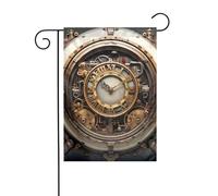 WHJSHOP Drapeaux de jardin à motif horloge steampunk 30,5 x 45,7 cm pour décoration de cour avec une largeur de poteau de 3 cm (drapeau uniquement, mât non inclus)