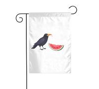 WHJSHOP Drapeaux de jardin avec imprimé corbeau mangeant de pastèque 30,5 x 45,7 cm pour décoration de cour avec une largeur de poteau de 3 cm (drapeau uniquement, mât non inclus)