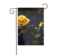 WHJSHOP Drapeaux de jardin avec motif roses jaunes nuit étoilée 30,5 x 45,7 cm pour décoration de cour avec une largeur de poteau de 3 cm (drapeau uniquement, mât non inclus)