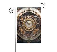 WHJSHOP Drapeaux de jardin imprimés d'horloge steampunk 30,5 x 45,7 cm pour décoration de cour avec une largeur de poteau de 3 cm (drapeau uniquement, mât non inclus)