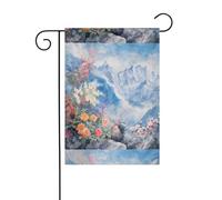 WHJSHOP Drapeaux de jardin imprimés fleurs sur des montagnes enneigées 30,5 x 45,7 cm pour décoration de cour avec une largeur de poteau de 3 cm (drapeau uniquement, mât non inclus)