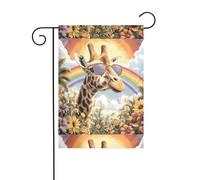 WHJSHOP Drapeaux de jardin imprimés girafe sous l'arc-en-ciel 30,5 x 45,7 cm pour décoration de cour avec une largeur de poteau de 3 cm (drapeau uniquement, mât non inclus)