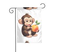 WHJSHOP Drapeaux de jardin imprimés Little Monkey eating Peach 30,5 x 45,7 cm pour décoration de cour avec une largeur de poteau de 3 cm (drapeau uniquement, mât non inclus)