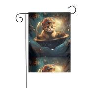 WHJSHOP Drapeaux de jardin motif chaton dans l'OVNI 30,5 x 45,7 cm pour décoration de cour avec une largeur de poteau de 3 cm (drapeau uniquement, mât non inclus)