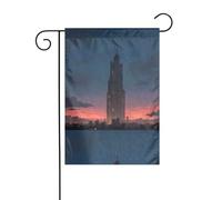 WHJSHOP Drapeaux de jardin « Tall buildings in the evening sun » - 30,5 x 45,7 cm - Pour décoration de cour - Avec une largeur de poteau de 3 cm (drapeau uniquement, mât non inclus)