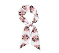 WHJSHOP Écharpe longue en soie imprimée de chien carlin amusant pour femme, bande douce et lisse, accessoires de sac à main