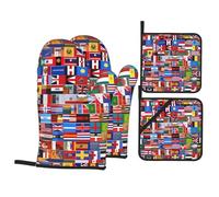 WHJSHOP Ensemble de gants de cuisine et maniques imprimés de drapeaux - Couches de cuisine imperméables et résistantes à la chaleur - Housses durables pour une cuisson sûre et un nettoyage facile
