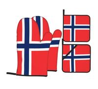 WHJSHOP Ensemble de gants de cuisine et maniques imprimés drapeau norvégien - Couches de cuisine imperméables et résistantes à la chaleur - Housses durables pour une cuisson sûre et un nettoyage