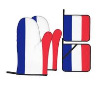 WHJSHOP Ensemble de pâtisserie de cuisine imprimé drapeau français, gants de four, ensemble quatre pièces épais et isolé