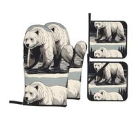WHJSHOP Ensemble de pâtisserie de cuisine imprimé ours blanc, gants de four, ensemble de quatre pièces épais et isolé